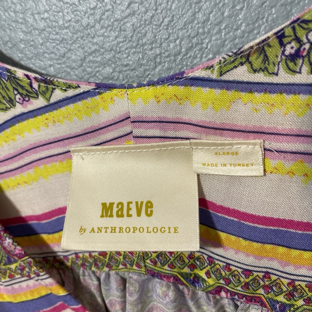 Anthropologie Maeve Ceresco Tunic Top Peasant Boho Floral Striped Cottagecore XL - Picture 6 of 9